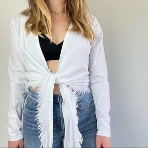 Prairie Underground Cover Up Cardigan Top Shawl Tie Up Frayed Raw Hem